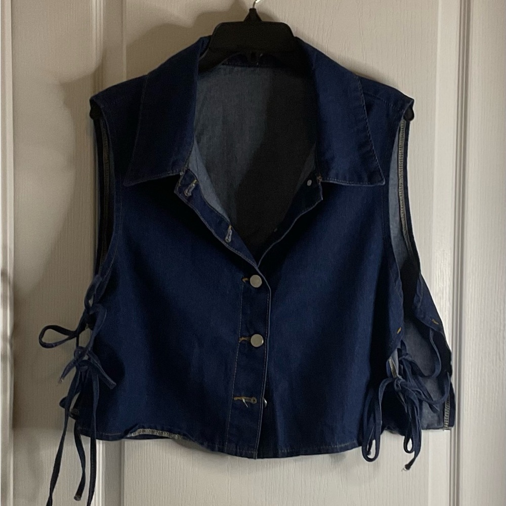 SHEIN Dark Blue Denim Vest with Side Ties
